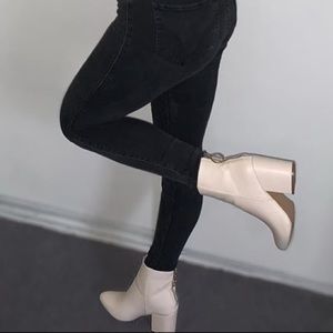 White Block Heel Booties